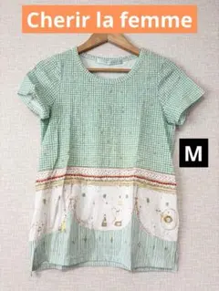 ❤️新品未使用❤️Cherir la femme 半袖プリントカットソーM グリーンのサムネイル
