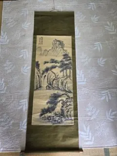 山水画 掛軸 青色背景 山水画 掛軸 青色の背景 - メルカリ