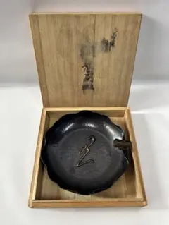 銅製　鎚起銅器　玉川堂造　松葉刻茶合　共箱　漢詩刻茶合　2点　V　R4229 銅製 鎚起銅器 玉川堂造 松葉刻茶合 共箱 漢詩刻茶