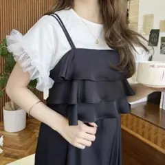 moment+サテンフリルキャミワンピース