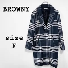ブラウニー【F】チェック柄チェスターコート ネイビー系 オシャレダンディ
