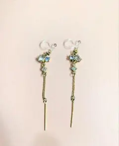 イヤリング アクセサリー ラインストーン　揺れるイヤリング　パープル　ストーン