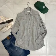 美品✾【ユニクロ】L プレミアムリネンシャツ ライトグレー 麻100%