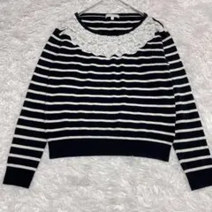 PROPORTION プロポーション　ＦＲ　ストライプ レース襟 長袖ニット