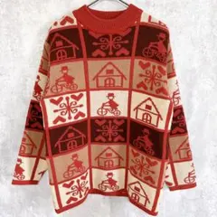 BIG-WEST ニット セーター 北欧風 総柄 オーバーサイズ ヴィンテージ