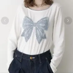 【美品】jouetie レース リボン 刺繍 トップス 長袖 白 M ガーリー