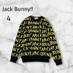 ジャックバニー 総柄ロゴ ジャガードニット セーター メンズM 黒黄 ゴルフ