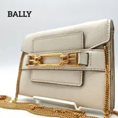 【美品】BALLY バリー ショルダーウォレット レザー　ゴールドチェーン 白のサムネイル