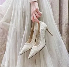 ベージュ スパンコール　ウエディング　結婚式　ブライダルシューズ
