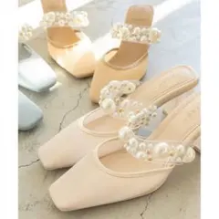 【にこ様専用】RANDA ランダ パール×ビジューベルトシアーミュールパンプス