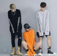 【グレー】袖ロゴ　ロンT 男女共用　ストリート　男女兼用　ペアルック　長袖