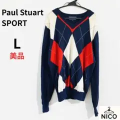 Paul Stuart スポーツ 日本製 アーガイル ウール Vネックニット L