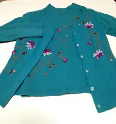 MARGO 刺繍ニット　長袖カーディガン&半袖セーター　アンサンブル