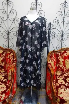 ROPE PICNIC  ロング ワンピース シフォン ブラック×花柄  40