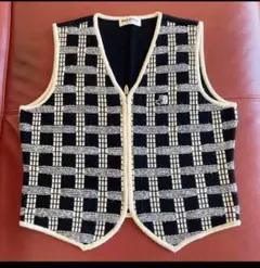 た384美品✨️Black&White ブラック＆ホワイト ニットゴルフベスト