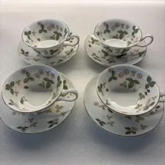 英国　陶磁器ウェッジウッド ワイルド ストロベリー　ピオニー　4客セット　黒壺