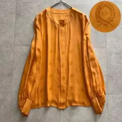 クリスチャンディオール　ブラウス　CDロゴ　総柄　シルク100%　オレンジ　M