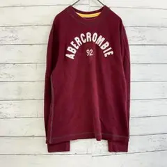 アバクロ ワッフル 長袖 Tシャツ 赤 L 刺繍ロゴ ナンバリング アメカジ 厚のサムネイル