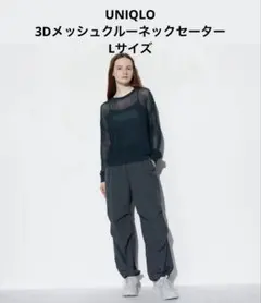 3D メッシュクルーネックセーター ブラック Lサイズ