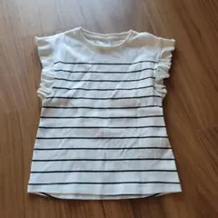 ZAPA フリル付きストライプリブTシャツ 9-10cm