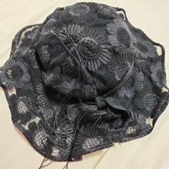 レース 花模様 バケットハット 黒