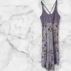 美品✨️花柄キャミワンピース ラベンダー 紫 フリーサイズ 袖なし ロング