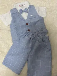 水色 チェック柄 セレモニースーツ 90