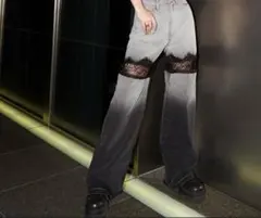 レース付きグラデーションデニムパンツ