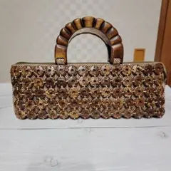 【美品】木製ハンドルのかごバッグ