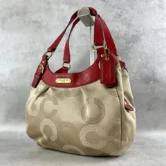 美品✨コーチ トートバッグ ナイロンキャンバス×レザー 肩掛け オプアート