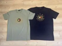 TOMMY HILFIGER Tシャツ 2枚セット 刺繍ロゴ カーキ ネイビー