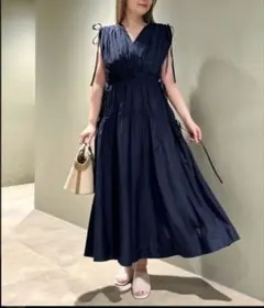 【美品】CELFORDノースリーブワンピースドット柄 ネイビー