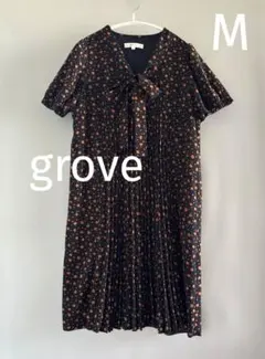 grove ＊ レトロ可愛いワンピース ＊ プリーツスカート ＊ リボンタイ M