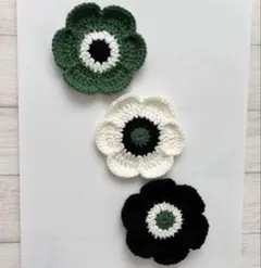 かぎ針編み　コースター　ハンドメイド　花　3枚セット　グリーン