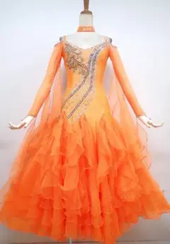 B1379☆オフ白×オレンジ/チュール/ワンピ/スタンダードドレス☆社交
