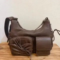 NICE CLAUP ドロストポケット付きショルダーバッグ ダークブラウン