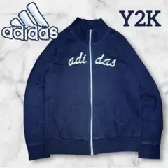 00s adidas トラックジャケット Y2K フルジップ ネイビー 水色 L