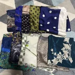 お得 美品 シルクスカーフセット 多彩なデザイン 11枚 スカーフまとめ売り