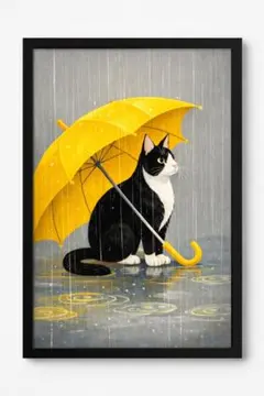 黒猫と月のアートプリント 黒猫と月 インテリアアートポスター A4額縁付き - メルカリ