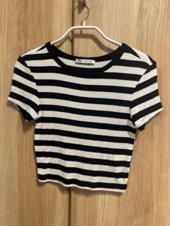 ZARA ボーダー クロップド丈 半袖Tシャツのサムネイル