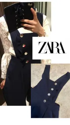 ZARA オールインワン フリル 大人 ネイビー XS