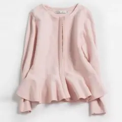 AMELY♡ペプラムリブニットカーディガン ピンク Vネックタイプ - メルカリ