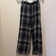 シャンドーム 起毛チェックワイドパンツ 黒 ベージュ M