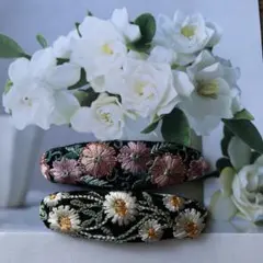 インド刺繍リボン　大きめオーバルパッチンピン　ブラック　2本セット
