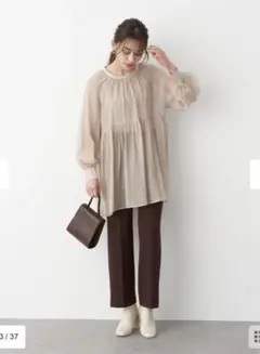 earthmusic&ecology センターシームフレアパンツ ブラウン S