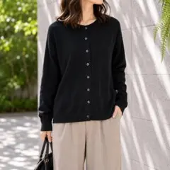 UNIQLO ユニクロ【M】メリノクルーネックカーディガン ブラック