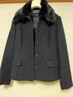 【美品】４℃　ラビットファー付き　アンゴラ混　テーラードジャケット　ブラック　L