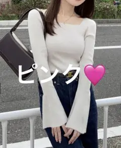 グレイル　スクエアネックフレアスリーブリブニットトップス　k9153c