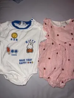 ミッフィー いちご刺繍ロンパースセット