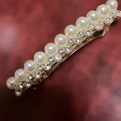 パールクリスタルヘアクリップ 約9cm